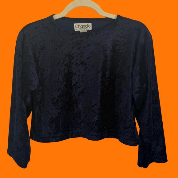 90's vintage navy crushed velvet crop top MEDIUM - Picture 3 of 7